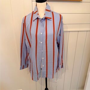 New w/out tags - Light Blue Button-Up Shirt with orange stripes